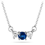 4 mm Blue Sapphire & 1/4 Cts Diamond Pendant in 18K White Gold