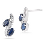 0.10 Cts Diamond & 1.34 Cts Blue Sapphire Earrings in 14K White Gold