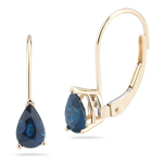 1.75 Ct 7x5 mm AA Pear Blue Sapphire Lever Backs Earrings in 14KY Gold