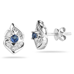 0.27 Cts Diamond & 0.22 Cts Blue Sapphire Earrings in 18K White Gold