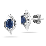 0.08 Cts Diamond & 0.72 Cts Blue Sapphire Earrings in 18K White Gold