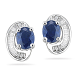 0.16 Cts Diamond & 0.85 Cts Blue Sapphire Earrings in 18K White Gold