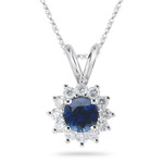 0.24 Cts Diamond & 0.52 Cts Blue Sapphire Cluster Pendant in 14K White Gold