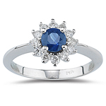 0.32 Cts Diamond & 0.48 Cts Blue Sapphire Ring in 14K White Gold