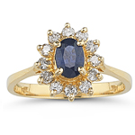 0.25 Cts Diamond & 0.60 Cts Blue Sapphire Ring in 14K Yellow Gold