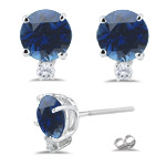 0.06 Cts Diamond & 1.18 Cts Blue Sapphire Earrings in 18K White Gold