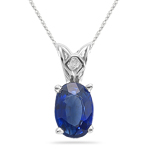 0.61 Ct 6x4mm AA Oval Blue Sapphire Solitaire Scroll Pendant-14KW Gold