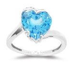 Diamond & 4.30 Cts AAA Swiss Blue Topaz Heart Ring in 14K White Gold