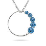 0.55 Cts AA Round Swiss Blue Topaz Journey Circle Pendant in 14KW Gold