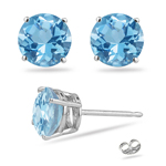 1.20 Cts of 5 mm AA Round Blue Topaz Stud Earrings in 14K White Gold