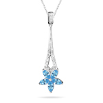 0.09 Cts Diamond & 1.25 Cts Blue Topaz Long Pendant in 14K White Gold