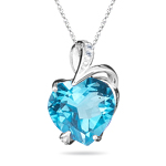 0.03 Cts Diamond & 4.30 Cts 9 mm Heart shape Swiss Blue Topaz Heart Pendant in 14K White Gold