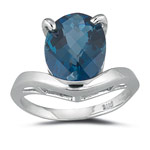 6.25 Ct 14x10 mm AA Oval Check London Blue Topaz Solitaire Ring-14KW