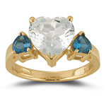 Blue & White Topaz Heart Ring in 10K Yellow Gold