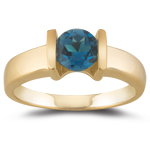 0.89 Ct 6 mm AA Round London Blue Topaz Solitaire Ring in 14KY Gold