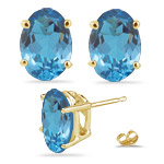 3.85 Ct 8x6 mm AA Oval Swiss Blue Topaz Stud Earrings 14K Yellow Gold