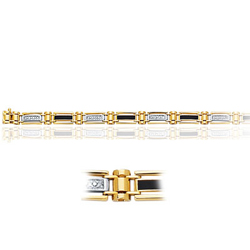 Cubic Zircon accented Mens Onyx Bracelet in 14K Two Tone Gold
