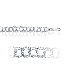 14.00 Grams Double Link Charm Bracelet in 14K White Gold