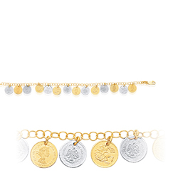 Womens Fancy Coin Bracelet in 14K Two Tone Gold