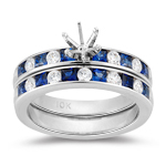 0.24 Ct Diamond & 0.67 Ct Blue Sapphire Matching Set in 14K White Gold