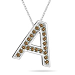 0.27 Cts Brown Diamond A Initial Pendant in 14K White Gold