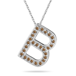 0.27 Cts Brown Diamond B Initial Pendant in 14K White Gold