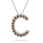 0.30 Cts Brown Diamond C Initial Pendant in 14K White Gold