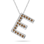 0.30 Cts Brown Diamond E Initial Pendant in 14K White Gold