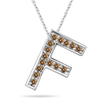 0.30 Cts Brown Diamond F Initial Pendant in 14K White Gold
