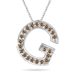 0.27 Cts Brown Diamond G Initial Pendant in 14K White Gold