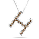 0.26 Cts Brown Diamond H Initial Pendant in 14K White Gold
