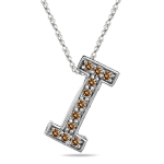0.22 Cts Brown Diamond I Initial Pendant in 14K White Gold
