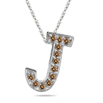 0.24 Cts Brown Diamond J Initial Pendant in 14K White Gold