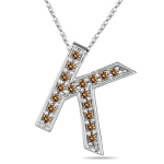 1/4 Cts Brown Diamond K Initial Pendant in 14K White Gold