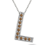 1/4 Cts Brown Diamond L Initial Pendant in 14K White Gold