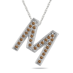 0.26 Cts Brown Diamond M Initial Pendant in 14K White Gold