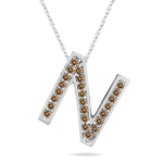 0.24 Cts Brown Diamond N Initial Pendant in 14K White Gold