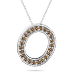0.28 Cts Brown Diamond O Initial Pendant in 14K White Gold