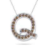 0.26 Cts Brown Diamond Q Initial Pendant in 14K White Gold