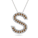 0.27 Cts Brown Diamond S Initial Pendant in 14K White Gold