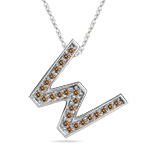 1/4 Cts Brown Diamond W Initial Pendant in 14K White Gold