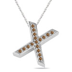 1/4 Cts Brown Diamond X Initial Pendant in 14K White Gold