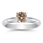 0.56 Cts Brown Diamond Solitaire Ring in 14K White Gold