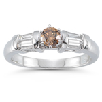 0.56 Cts Brown & White Diamond Ring in 14K White Gold