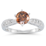 1.51 Cts Brown & White Diamond Ring in 14K White Gold