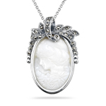 0.22 Cts Marcasite Cameo Filigree Pendant in Silver