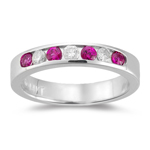 1/5 Cts Diamond & 0.30 Cts Ruby Stackable Band in 14K White Gold