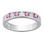 0.20 Cts Diamond & 0.50 Cts of 3 mm AA Round Pink Sapphire Stackable Band in 14K White Gold