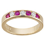 1/5 Cts Diamond & 0.30 Cts Ruby Stackable Band in 14K Yellow Gold