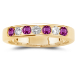 0.70 Ct Diamond & AA Round Pink Sapphire Stackable Band in 14KY Gold